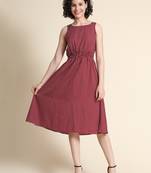 Maroon printed polyester short-dresses