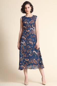 Navy-blue printed georgette maxi-dresses