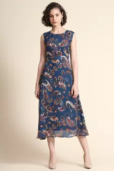 Navy-blue printed georgette maxi-dresses