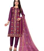 Purple thread embroidery polycotton salwar