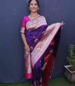 Purple woven Banarasi silk blend saree with blouse