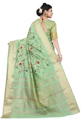 SERONA FABRICS Women's Assam Cotton Silk With Golden Border And Multicolor Thread Embroidered Saree 3