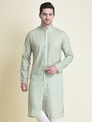 Mint Cotton Printed Men's Kurta 1