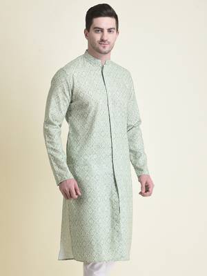 Mint Cotton Printed Men's Kurta 3