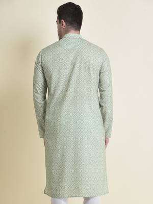 Mint Cotton Printed Men's Kurta 4