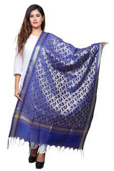 Banjara India Women's Banarasi Kora Silk Zari Dupatta - Curly-Blue