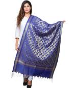 Banjara India Women's Banarasi Kora Silk Zari Dupatta - Curly-Blue