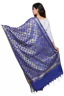 Banjara India Women's Banarasi Kora Silk Zari Dupatta - Curly-Blue