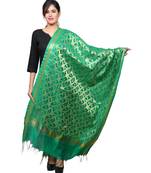 Banjara India Women's Banarasi Kora Silk Zari Dupatta - Curly-Green