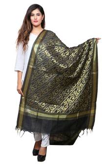 Banjara India Women's Banarasi Kora Silk Zari Dupatta - Sunny-Black