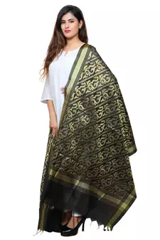 Banjara India Women's Banarasi Kora Silk Zari Dupatta - Sunny-Black