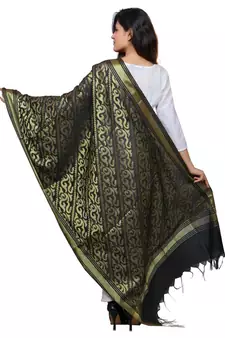 Banjara India Women's Banarasi Kora Silk Zari Dupatta - Sunny-Black