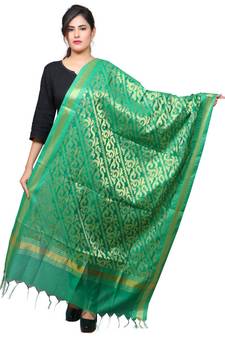 Banjara India Women's Banarasi Kora Silk Zari Dupatta - Sunny-Green