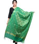 Banjara India Women's Banarasi Kora Silk Zari Dupatta - Sunny-Green