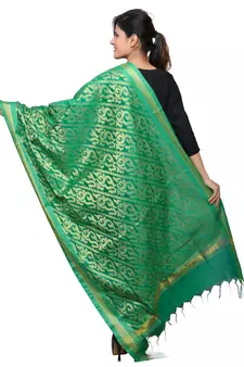 Banjara India Women's Banarasi Kora Silk Zari Dupatta - Sunny-Green