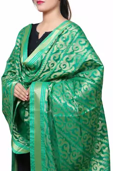 Banjara India Women's Banarasi Kora Silk Zari Dupatta - Sunny-Green