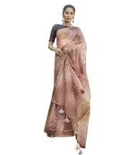 Peach printed organza saree with blouse