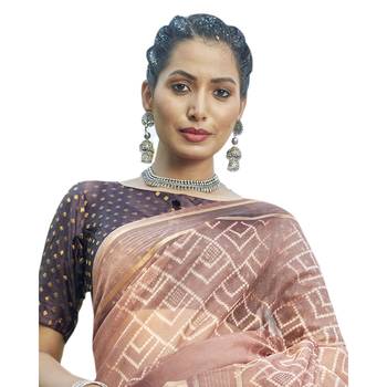Peach printed organza saree with blouse 2