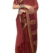 Red printed pure chiffon saree with blouse