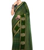 Green printed pure chiffon saree with blouse
