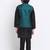 Boys Black Silk Blend Kurta and Churidar with Jacquard Green Nehru Jacket
