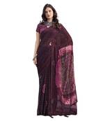 Purple printed pure georgette saree with blouse