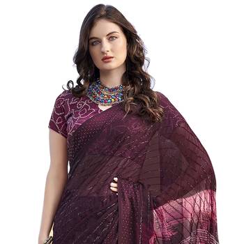 Purple printed pure georgette saree with blouse 2