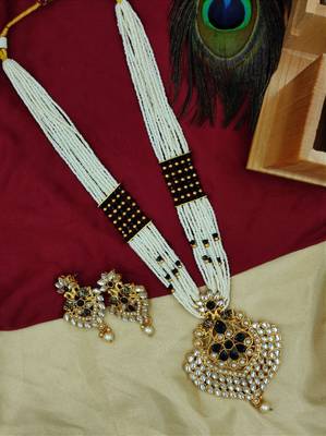 Black Pearl and  Kundan Long Necklace with Earring Jewellery Set for Women Girls  NS_1736_BK_350 1