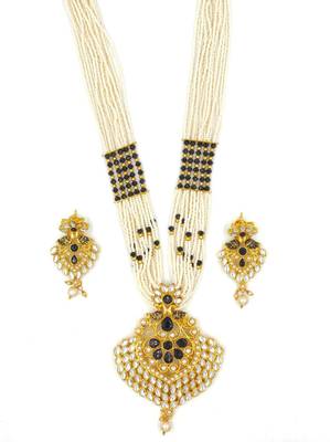 Black Pearl and  Kundan Long Necklace with Earring Jewellery Set for Women Girls  NS_1736_BK_350 2