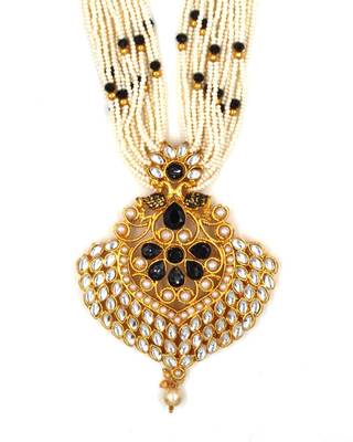 Black Pearl and  Kundan Long Necklace with Earring Jewellery Set for Women Girls  NS_1736_BK_350 4