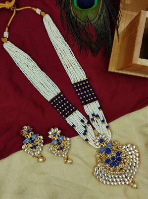 AarnaaFashion Gold Plated Blue Kundan Traditional Necklace Jewellery Set for Women & Girls NS_1736_BL_350 1