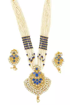 AarnaaFashion Gold Plated Blue Kundan Traditional Necklace Jewellery Set for Women & Girls NS_1736_BL_350