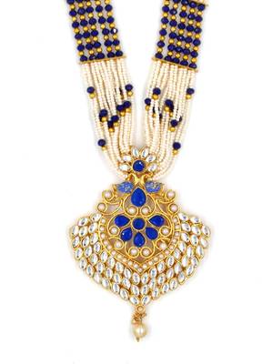 AarnaaFashion Gold Plated Blue Kundan Traditional Necklace Jewellery Set for Women & Girls NS_1736_BL_350 4