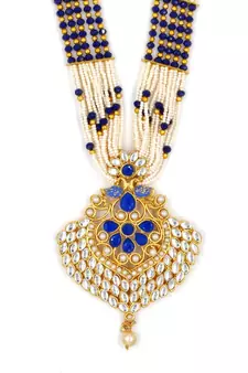 AarnaaFashion Gold Plated Blue Kundan Traditional Necklace Jewellery Set for Women & Girls NS_1736_BL_350