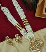 Aarnaa White Brass Gold Plated and Pearl Necklace & Earrings Set for Women & Girls  NS_1736_W_350