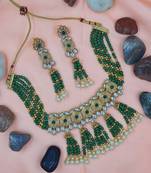 Glorious Green Colour Kundan Gold Plated Choker Necklace Set for Women NS_1835_G_295