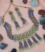 Glorious Grey Colour Kundan Gold Plated Choker Necklace Set for Women NS_1835_GY_295