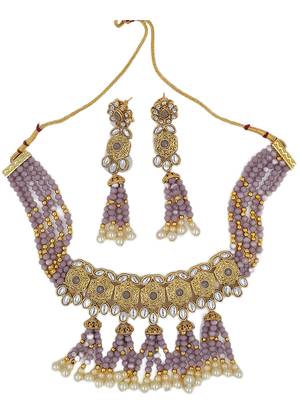 Glorious Grey Colour Kundan Gold Plated Choker Necklace Set for Women NS_1835_GY_295 2