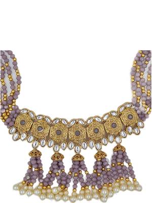 Glorious Grey Colour Kundan Gold Plated Choker Necklace Set for Women NS_1835_GY_295 4