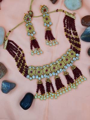 Glorious Ruby Colour Kundan Gold Plated Choker Necklace Set for Women NS_1835_R_295 1