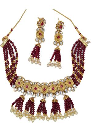 Glorious Ruby Colour Kundan Gold Plated Choker Necklace Set for Women NS_1835_R_295 2