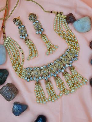 Glorious White Colour Kundan Gold Plated Choker Necklace Set for Women NS_1835_W_295 1