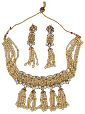 Glorious White Colour Kundan Gold Plated Choker Necklace Set for Women NS_1835_W_295 2