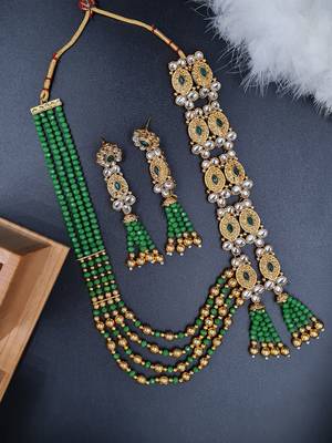Glamorous Green color  Gold Plated Long Necklace Set for Women NS_1832_G_340 1