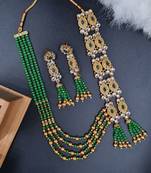 Glamorous Green color  Gold Plated Long Necklace Set for Women NS_1832_G_340