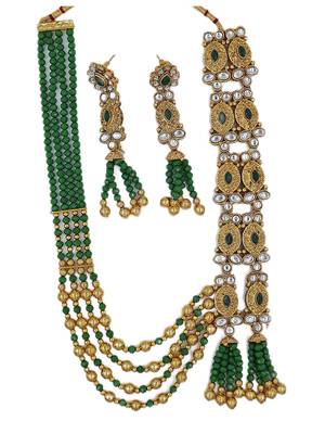 Glamorous Green color  Gold Plated Long Necklace Set for Women NS_1832_G_340 2