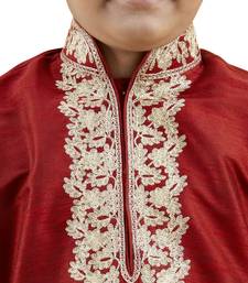 Maroon embroidered silk boys-kurta-pyjama