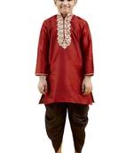 Maroon embroidered silk boys-kurta-pyjama