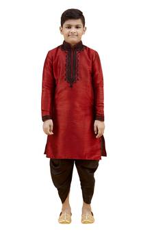 Maroon embroidered silk boys-kurta-pyjama