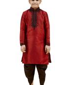 Maroon embroidered silk boys-kurta-pyjama